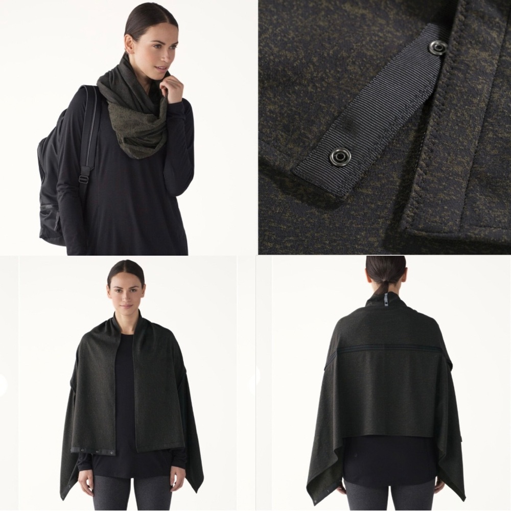 Lululemon Vinyasa Wrap Scarf Jacquard Black Dark Olive One Size